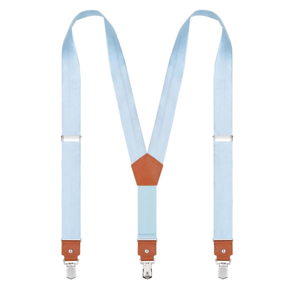 Men’s Adjustable Y-Back Suspenders, Light Blue, Heavy Duty Metal Clips 1.4” 👔✨